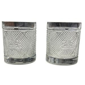 Ralph Lauren Safari Argyle Double Plaid Old Fashioned Lion Crest‎ Glass Set Of 2